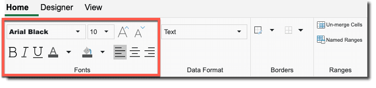Toolbar: Font